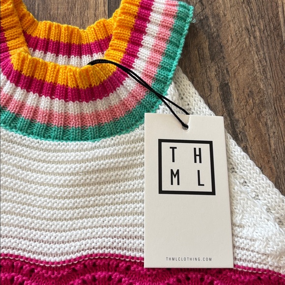 THML pink green white yellow colorful sleeveless striped knit halter small New - Picture 7 of 7